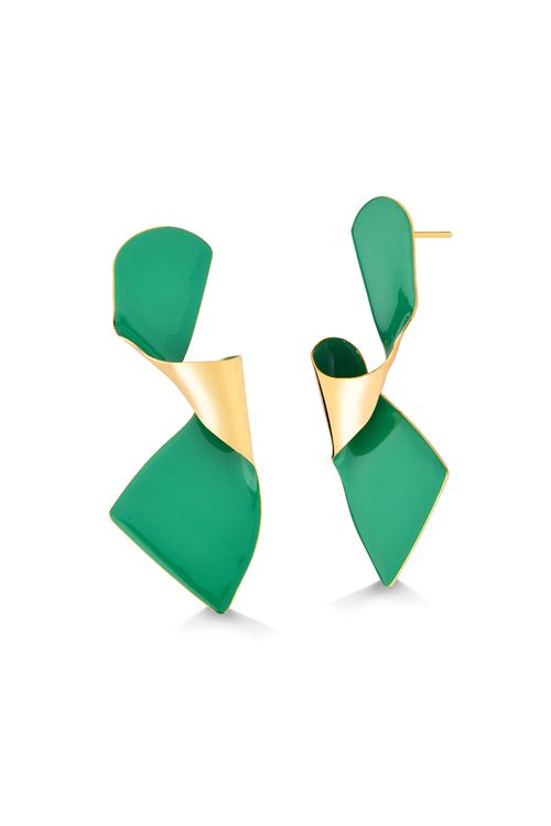 Brinco El Paisaje - Esmalte Verde - Coleção Maria Dolores + Maria Valentina Banho: Folheado a Ouro