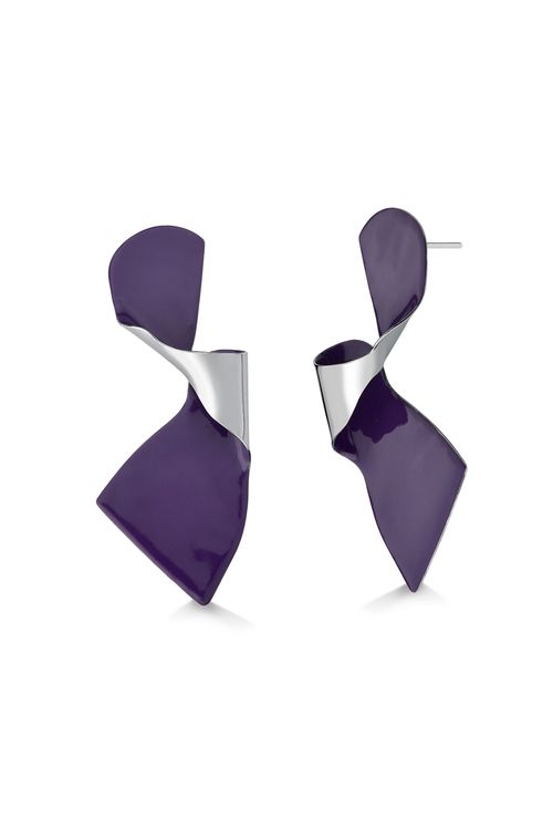 Brinco El Paisaje - Esmalte Roxo - Coleção Maria Dolores + Maria Valentina Banho: Ródio Negro