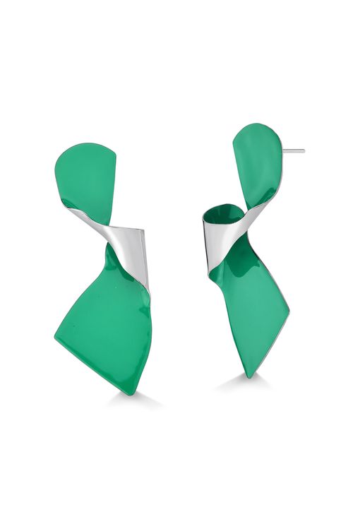 Brinco El Paisaje - Esmalte Verde - Coleção Maria Dolores + Maria Valentina Banho: Ródio Negro
