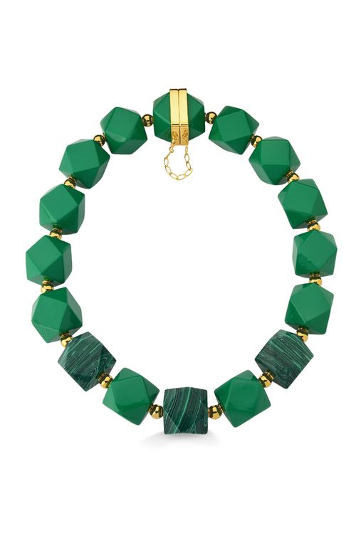 Colar Olímpia - Malaquita e Madeira Verde - Coleção Maria Dolores + Maria Valentina Banho: Folheado a Ouro