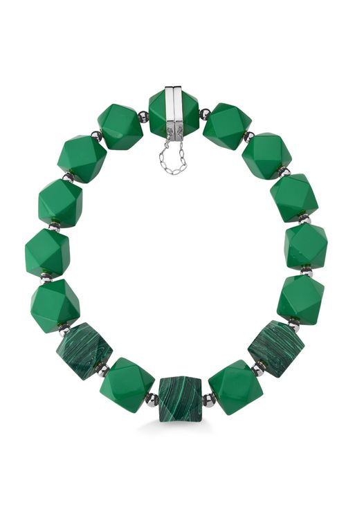 Colar Olímpia - Malaquita e Madeira Verde - Coleção Maria Dolores + Maria Valentina Banho: Ródio Negro