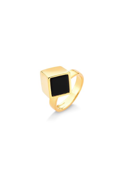 Anel Razão - Obsidiana Preta - Coleção Equilíbrio Banho: Folheado a Ouro