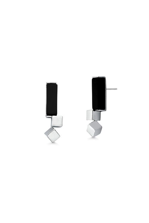 Brinco Instante - Obsidiana Preta - Coleção Equilíbrio Banho: Ródio Negro