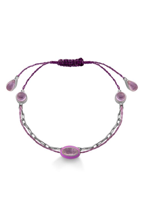 Pulseira Candy - Ametista, Cordão e Esmalte Lilás - Coleção Piquenique Banho: Ródio Negro