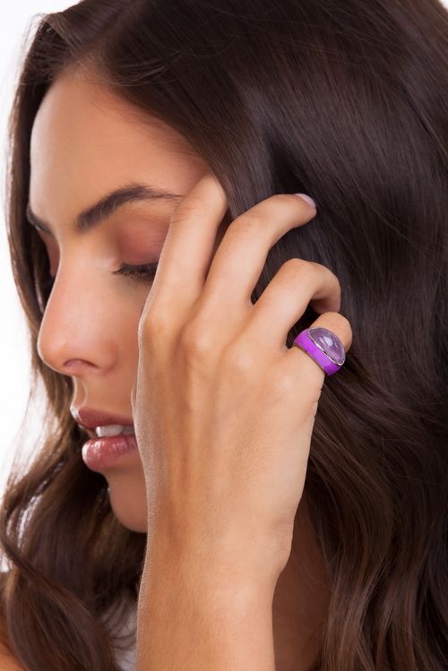 Anel Mindinho Candy - Ametista e Esmalte Lilás - Coleção Piquenique Banho: Ródio Negro
