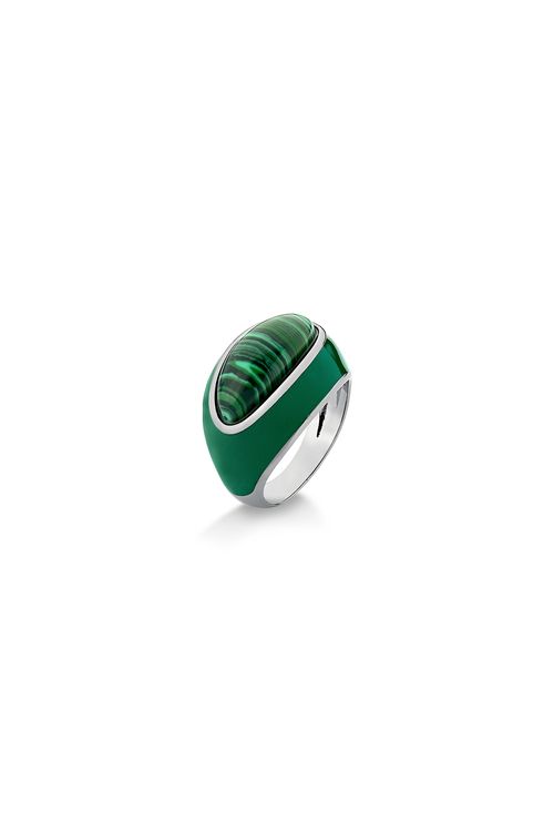 Anel Candy - Malaquita e Esmalte Verde - Coleção Piquenique Banho: Ródio Negro