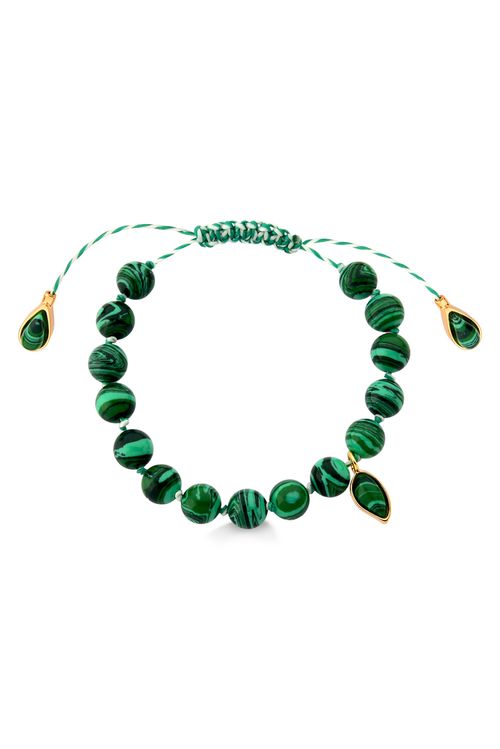 Pulseira Gummy - Malaquita e Cordão Verde - Coleção Piquenique Banho: Folheado a Ouro