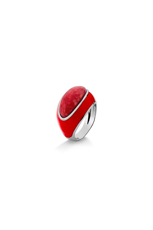 Anel Candy - Feldspato Vermelho e Esmalte Vermelho - Coleção Piquenique Banho: Ródio Negro