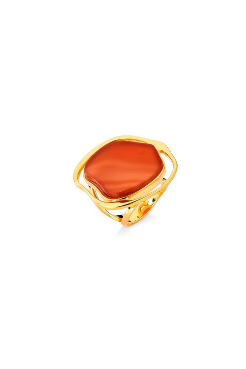 Anel Soleil - Ágata Vermelha - Coleção Acquarella Banho: Folheado a Ouro