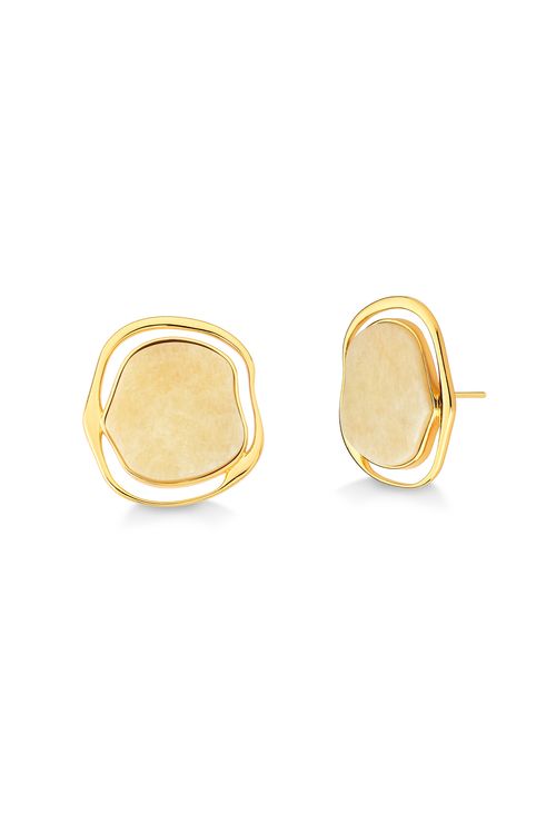 Brinco Soleil - Feldspato Bege - Coleção Acquarella Banho: Folheado a Ouro
