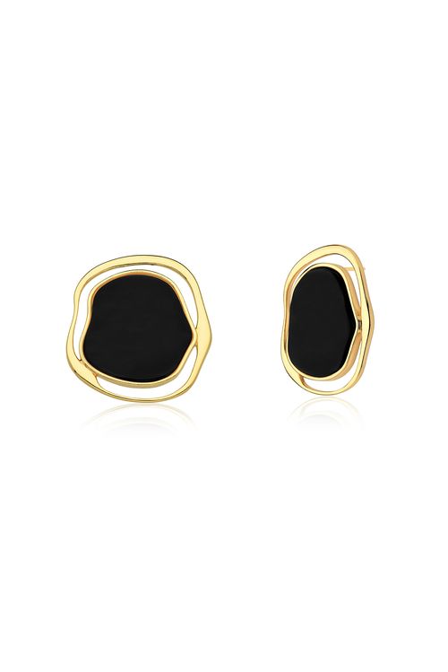 Brinco Soleil - Obsidiana Preta - Coleção Acquarella Banho: Folheado a Ouro