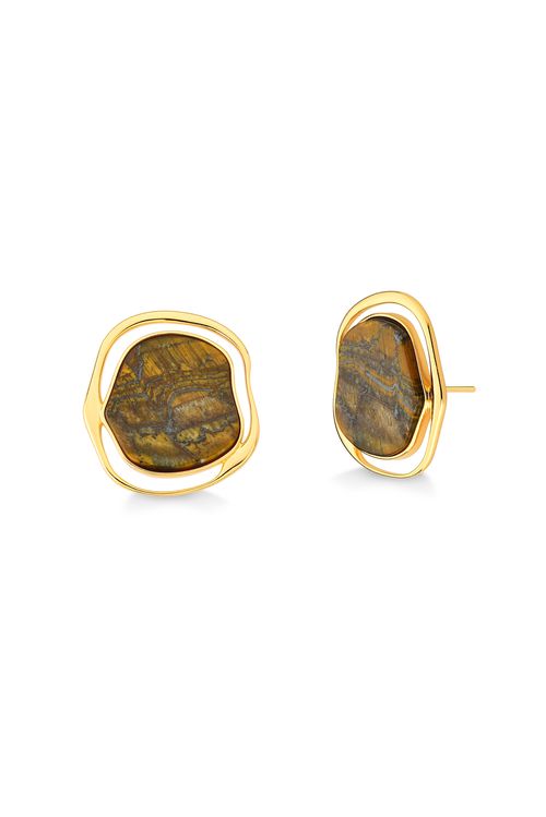 Brinco Soleil - Olho de Tigre - Coleção Acquarella Banho: Folheado a Ouro