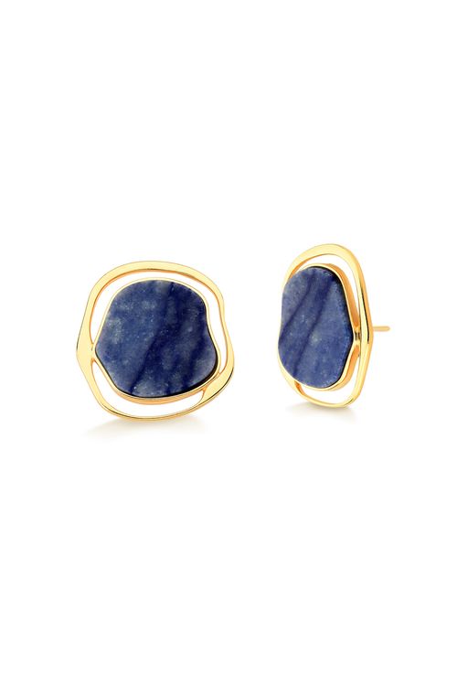 Brinco Soleil - Quartzo Azul - Coleção Acquarella Banho: Folheado a Ouro