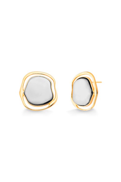 Brinco Soleil - Ágata Cinza Metalizada - Coleção Acquarella Banho: Folheado a Ouro