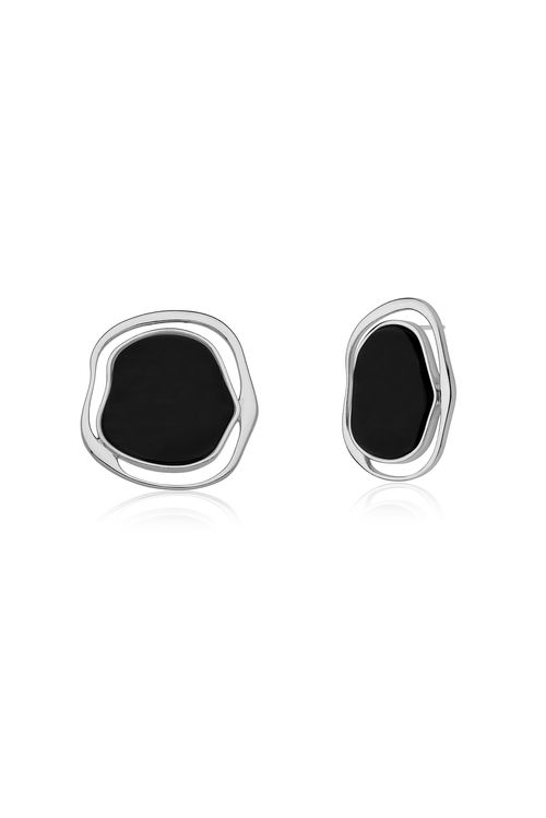 Brinco Soleil - Obsidiana Preta - Coleção Acquarella Banho: Ródio Negro