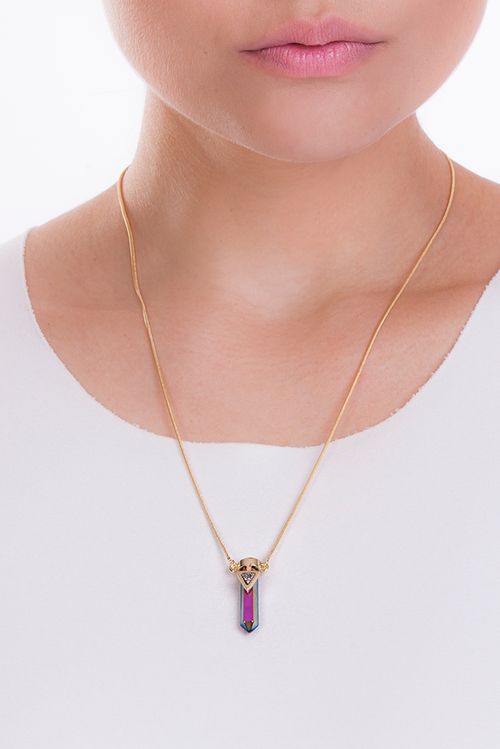 Colar Califórnia - Cristal Multicolorido e Drusa Metalizada - Coleção Califórnia Dreamin Banho: Folheado a Ouro
