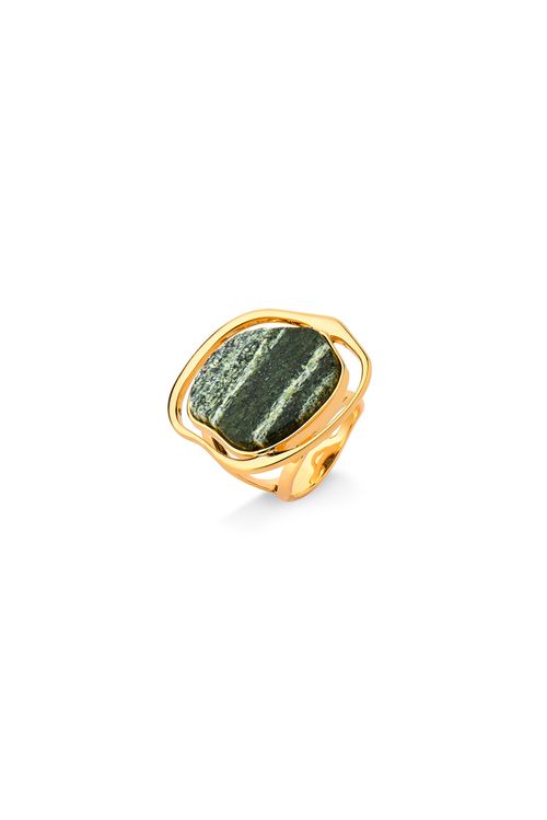 Anel Soleil - Olho de Tigre Verde - Coleção Acquarella Banho: Folheado a Ouro