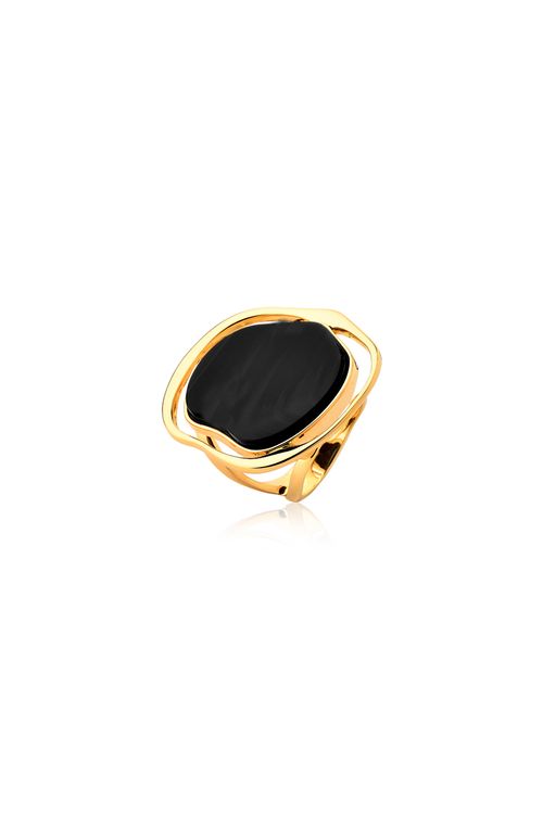 Anel Soleil - Obsidiana Preta - Coleção Acquarella Banho: Folheado a Ouro
