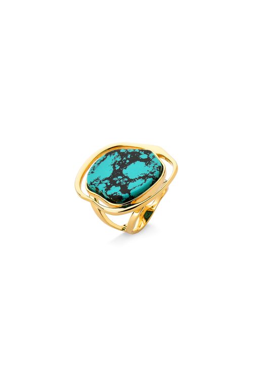 Anel Soleil - Turquesa Mexicana - Coleção Acquarella Banho: Folheado a Ouro