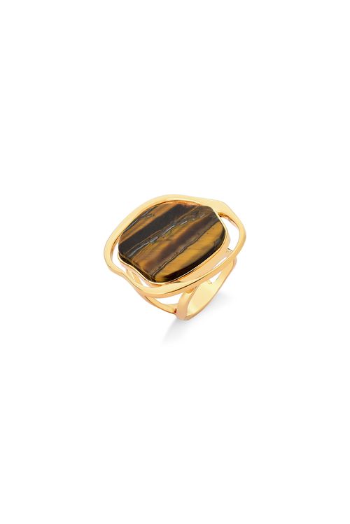 Anel Soleil - Olho de Tigre - Coleção Acquarella Banho: Folheado a Ouro