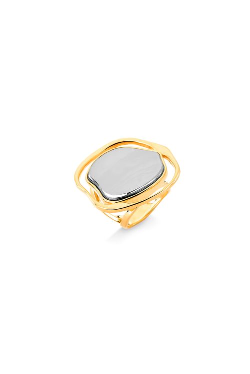 Anel Soleil - Ágata Cinza Metalizada - Coleção Acquarella Banho: Folheado a Ouro