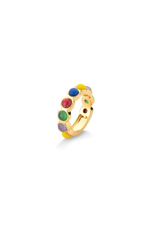 Anel Aliancinha - Ágata Verde, Ametista, Feldspato Vermelho, Quartzo Amarelo e Azul Anil - Coleção Daily Banho: Folheado a Ouro