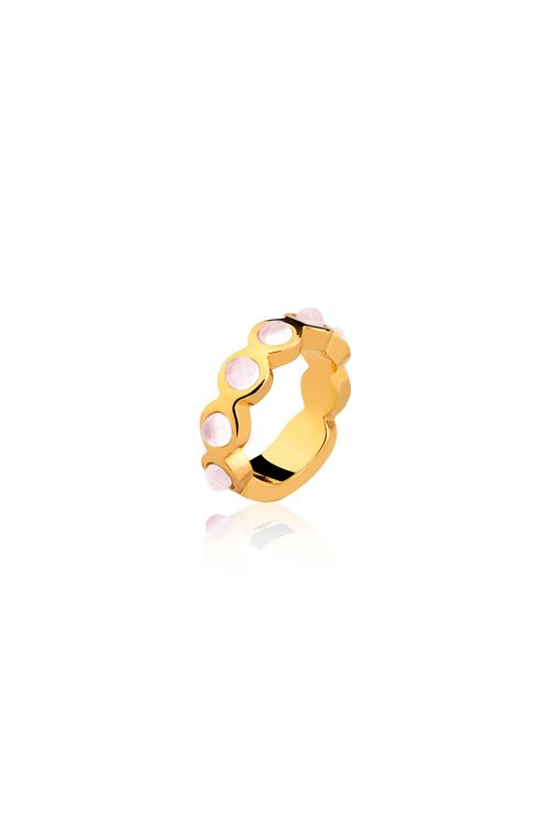 Anel Aliancinha - Quartzo Rosa - Coleção Daily Banho: Folheado a Ouro
