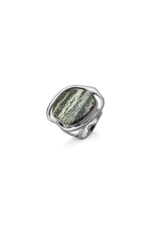 Anel Soleil - Olho de Tigre Verde - Coleção Acquarella Banho: Ródio Negro