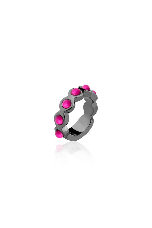 Anel Aliancinha - Haulita Pink - Coleção Daily Banho: Ródio Negro