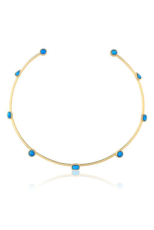 Colar Choker Brise - Turquesa - Coleção Acquarella Banho: Folheado a Ouro