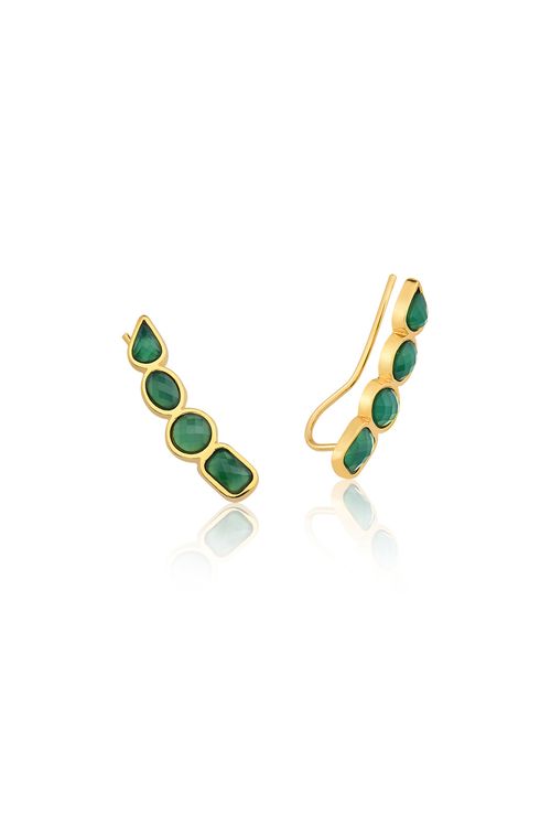 Brinco Brise - Ágata Verde - Coleção Acquarella Banho: Folheado a Ouro