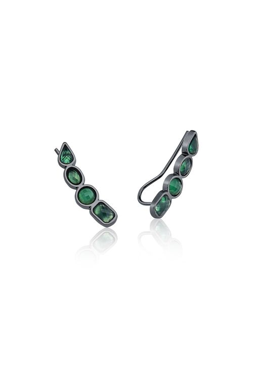 Brinco Brise - Ágata Verde - Coleção Acquarella Banho: Ródio Negro