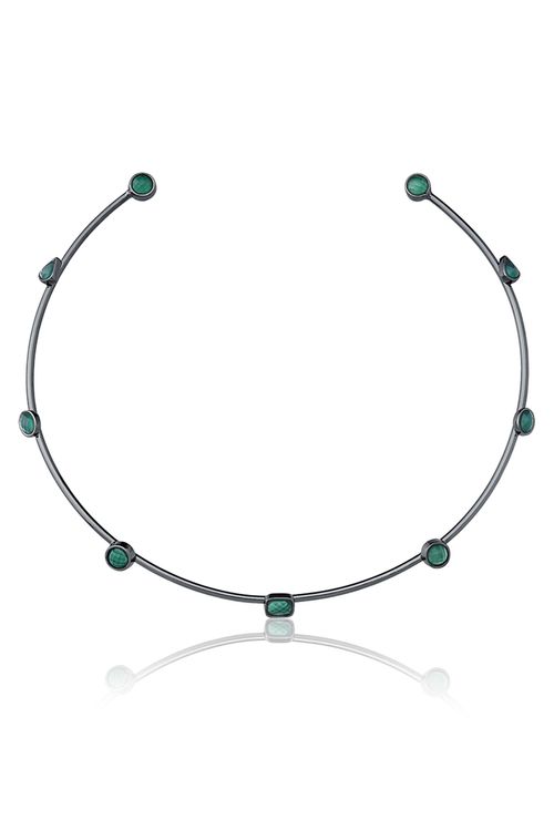 Colar Choker Brise - Ágata Verde - Coleção Acquarella Banho: Ródio Negro