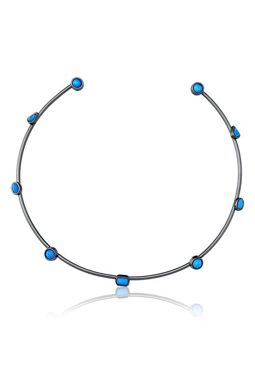 Colar Choker Brise - Turquesa - Coleção Acquarella Banho: Ródio Negro