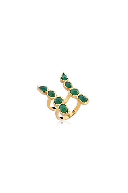 Anel Brise 2 - Ágata Verde - Coleção Acquarella Banho: Folheado a Ouro