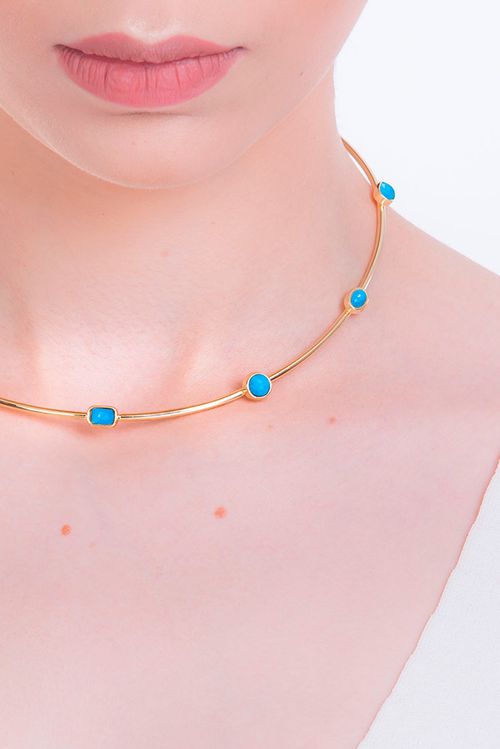 Colar Choker Brise - Turquesa - Coleção Acquarella Banho: Folheado a Ouro