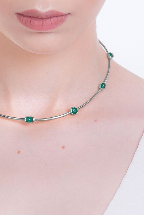 Colar Choker Brise - Ágata Verde - Coleção Acquarella Banho: Ródio Negro