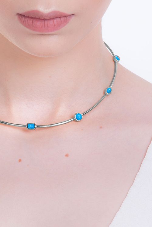 Colar Choker Brise - Turquesa - Coleção Acquarella Banho: Ródio Negro