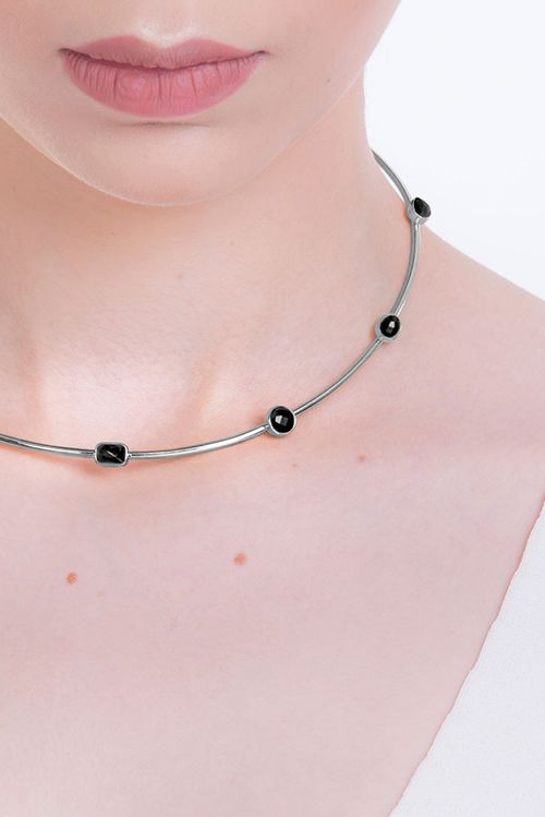 Colar Choker Brise - Ônix - Coleção Acquarella Banho: Ródio Negro