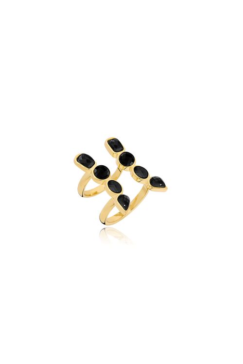 Anel Brise 2 - Obsidiana Preta - Coleção Acquarella Banho: Folheado a Ouro