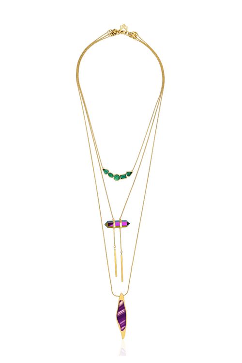 Colar Beauté - Ágata Pink, Turquesa e Cristal Multicolorido - Coleção Acquarella Banho: Folheado a Ouro