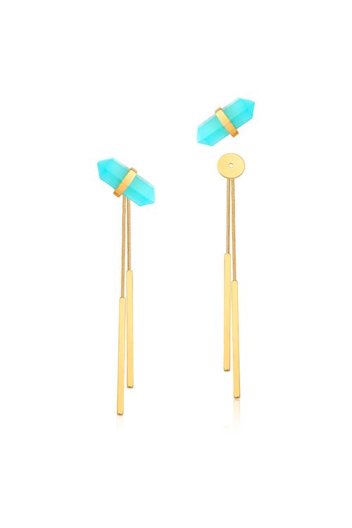 Brinco Petit Pierre - Ágata Azul - Coleção Acquarella Banho: Folheado a Ouro