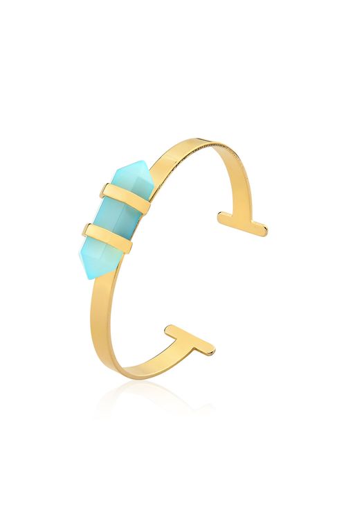 Pulseira Pierre - Ágata Azul - Coleção Acquarella Banho: Folheado a Ouro
