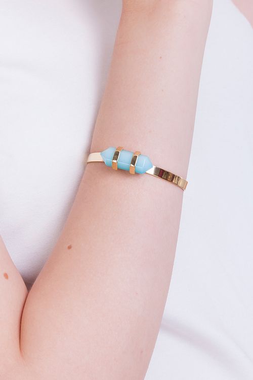 Pulseira Pierre - Ágata Azul - Coleção Acquarella Banho: Folheado a Ouro