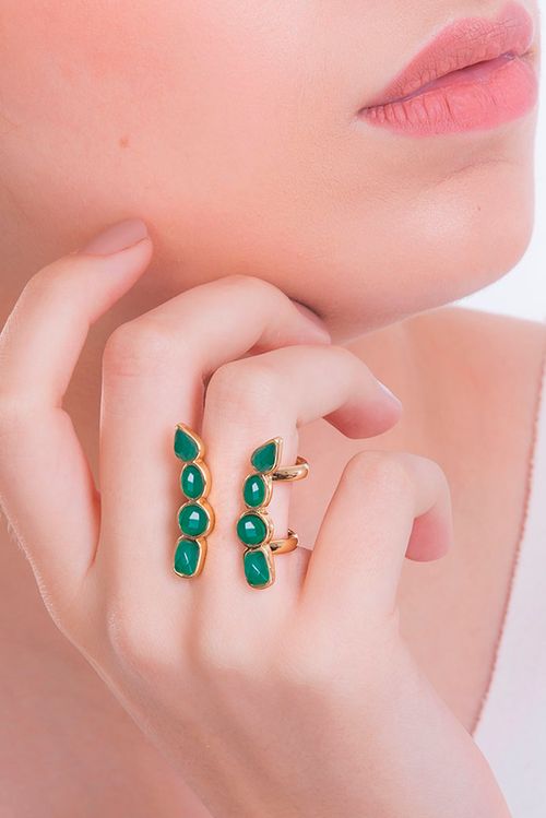 Anel Brise 2 - Ágata Verde - Coleção Acquarella Banho: Folheado a Ouro