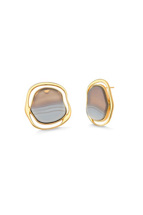 Brinco Soleil - Ágata Cinza - Coleção Acquarella Banho: Folheado a Ouro