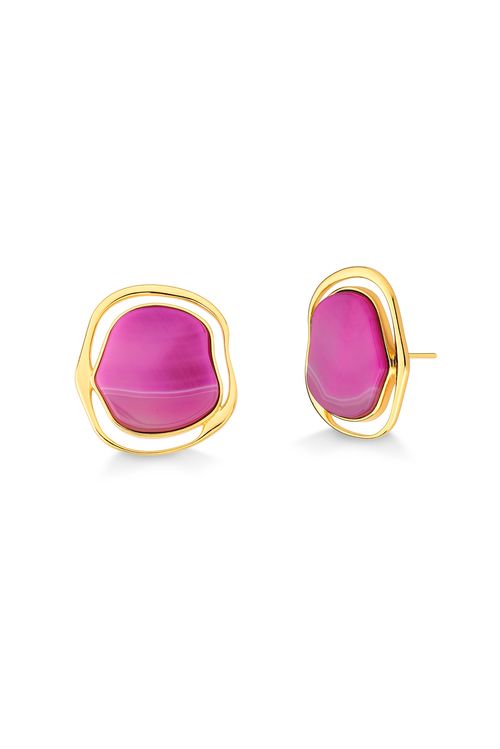 Brinco Soleil - Ágata Pink - Coleção Acquarella Banho: Folheado a Ouro