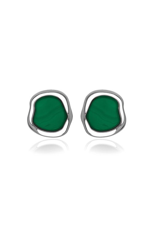 Brinco Soleil - Ágata Verde - Coleção Acquarella Banho: Ródio Negro
