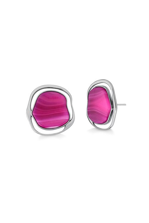 Brinco Soleil - Ágata Pink - Coleção Acquarella Banho: Ródio Negro