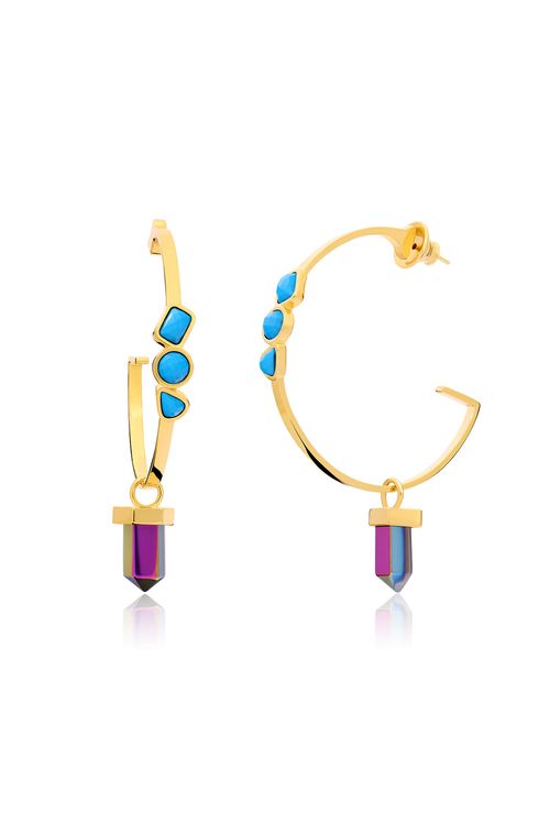 Brinco Argola Climat - Cristal Multicolorida e Turquesa - Coleção Acquarella Banho: Folheado a Ouro